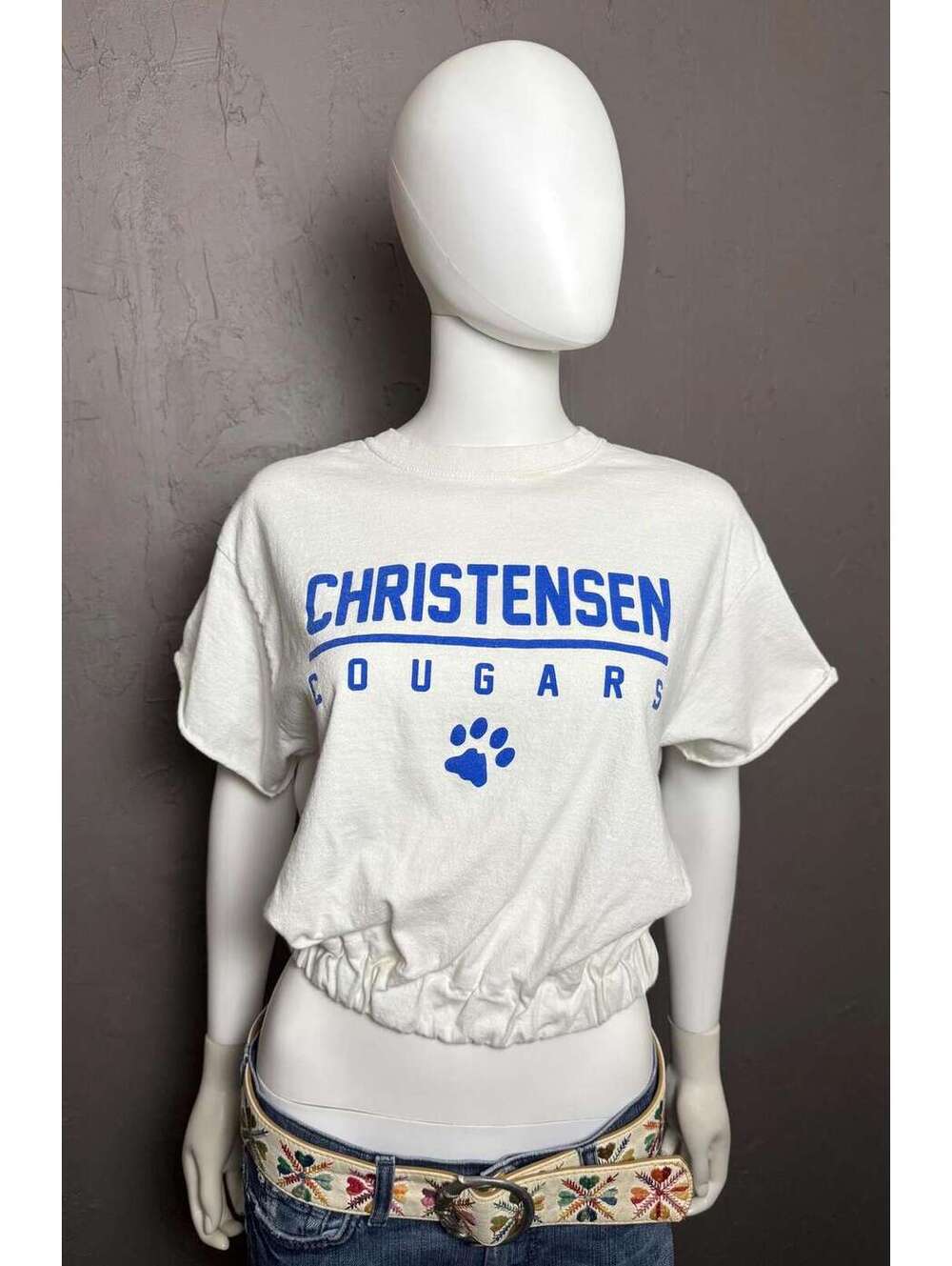 Upcycled Y2K COUGARS Cropped Elastic Hem T-Shirt fits  S-XL